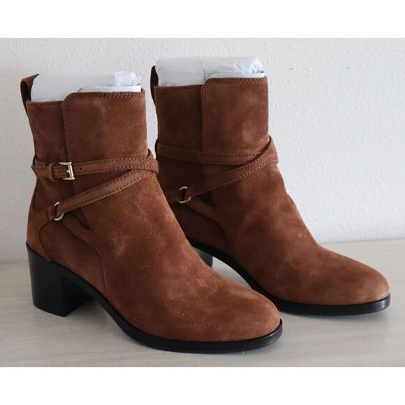 Rag & Bone Women's Sz 7 Hazel Brown Suede Leather Buckle Ankle Booties - Picture 1 of 12
